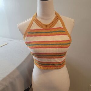 Zara Knit Cropped Crochet Striped Halter Top Size Medium